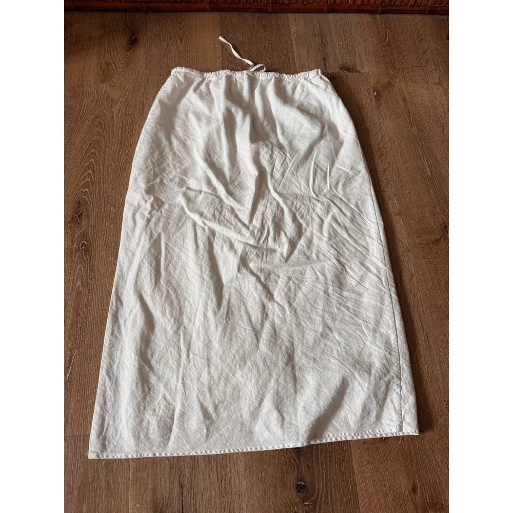 Gap White Linen Blend Drawstring Midi Skirt Side Slit Size S/P
